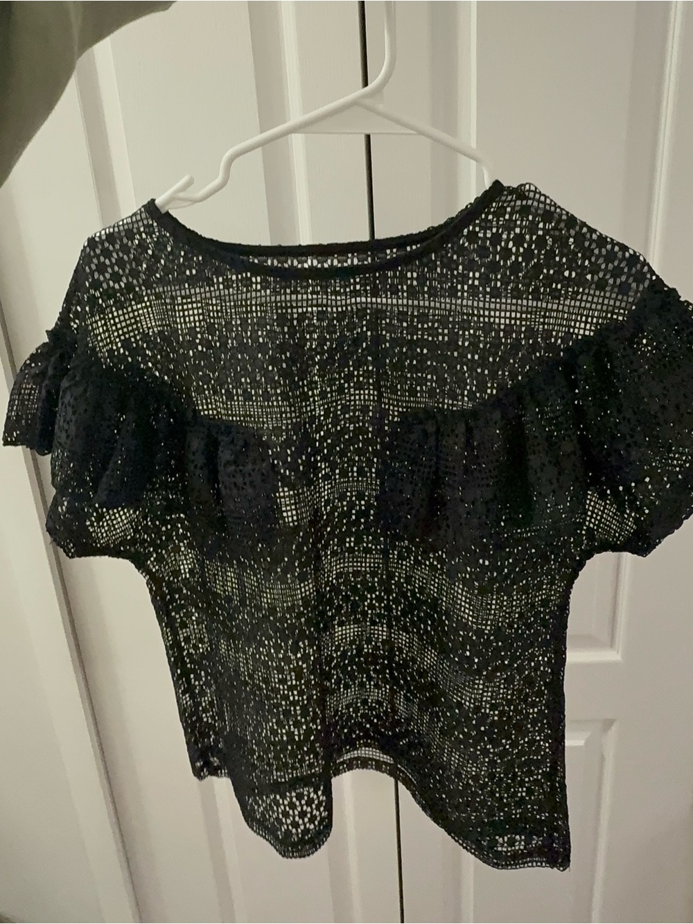Sheer Black Crochet short Sleeve Top